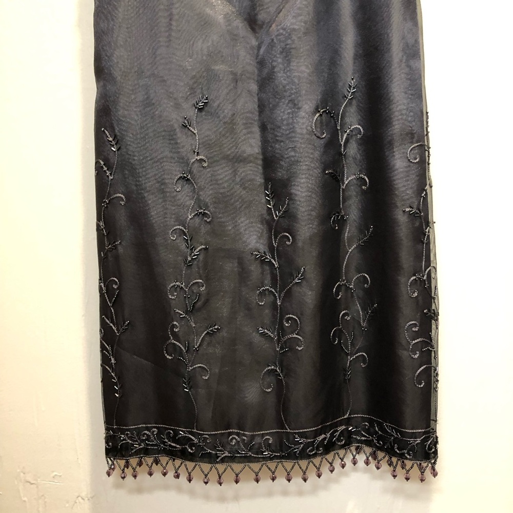 Vintage Y2K Sue Wong Formal Dress Beaded Embroidered Black Empire Waist Fairy - Picture 4 of 11